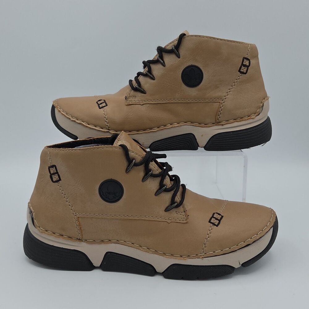 Rieker Tan Beige Leather Antistress Sneaker Boots Lace Up Womens Size 8 EU 39
